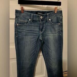 Express Blue Light Wash Denim Jeans with White Contract Stitching Size 8 EUC